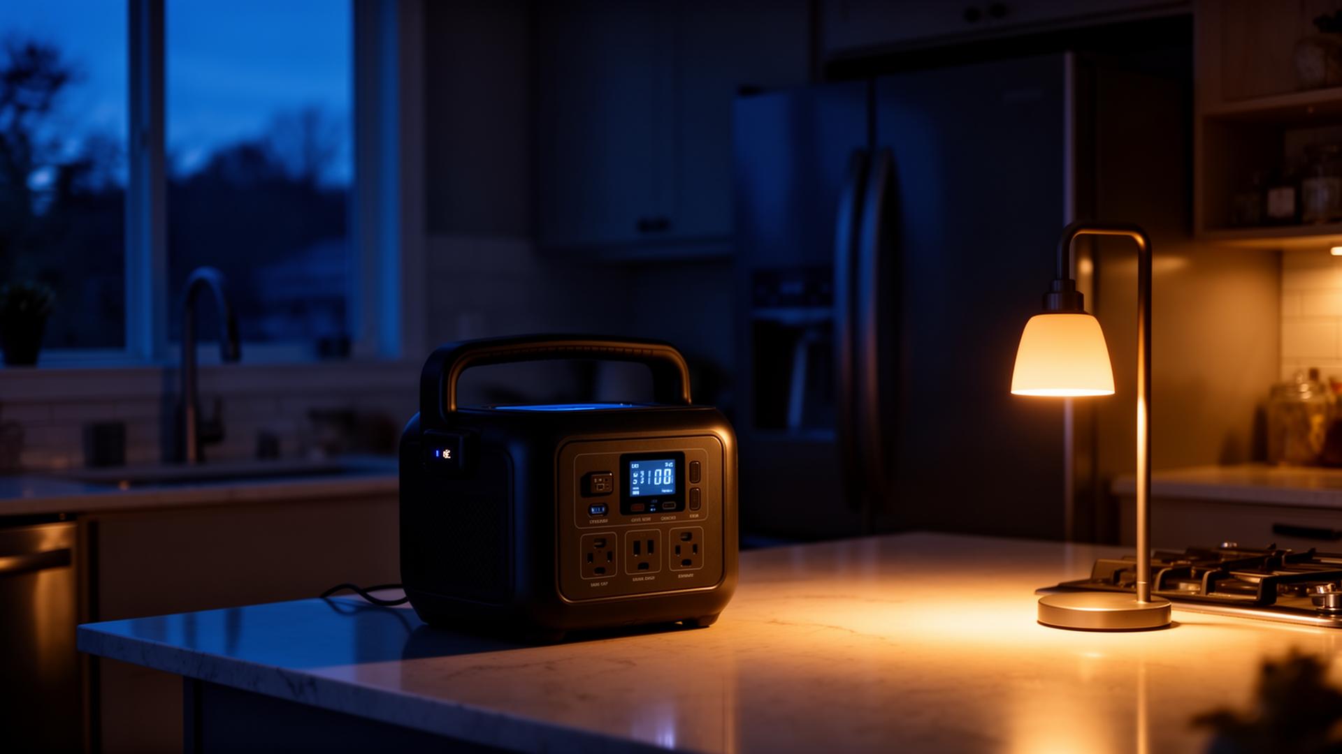 Portable power station running a kitchen during a blackout